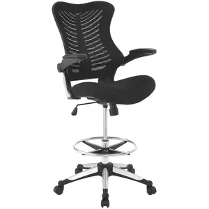 Ergonomic High Back Drafting Stool With Flip-Up Arms - Standing-Desk Matched Swivel Computer Office Chair, Black