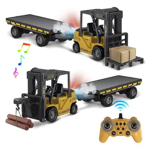 Remote Control Forklift Truck Toy, 1 Box Rechargeable Electric Forklift Toy with Trailer & Crane Hook, Birthday Gift for Boys