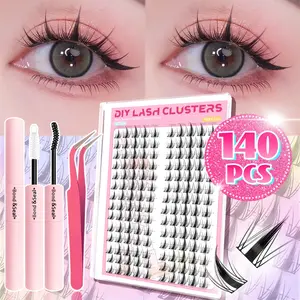 Artoon Angel False Eyelashes Large Capacity 140 Clusters DIY Eyelash Extensions Dramatic Lashes Kit Japanese Korean Style, Includes Adhesive Tweezers Sealing Agent, Fine Stems with Lively Curl Length 8-16mm, Fluffy Cluster Lashes, Eyelash Extension Kit