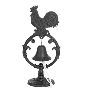 Sungmor Rustic Cast Iron Rooster Dinner Bell, Free Standing Farmhouse Entry Doorbell, Vintage Decorative Bell for Kitchen, Dining Table & Countertop, Black Brown Finish, Home Garden Accent Décor