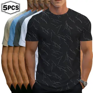 [ Summer Atmosphere ] Men's summer slim fit round neck quick drying ice silk lightning pattern T-shirt, lightweight and breathable, casual and skin friendly, fashionable and versatile short sleeved T-shirt