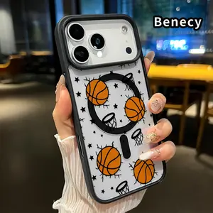 Magnetic Soft Case for iPhone 17 16  Pro Max Plus 15 14 13 12 11 Air E Basketball Star Dream Pattern Anti-Yellowing Shockproof ultra-thin Silicone Crystal Transparent Acrylic Cover Supports Wireless Charging