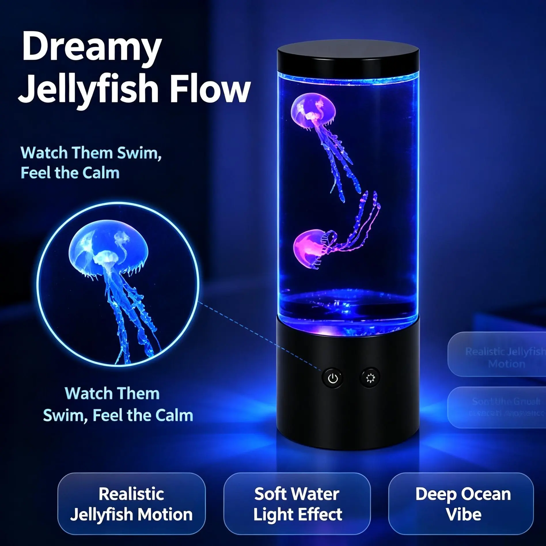 Jellyfish Mood Lamp, Color-Changing LED Aquarium Night Light with Moving Jellyfish, Ambient Desktop Light for Home, Office & Gaming Setup