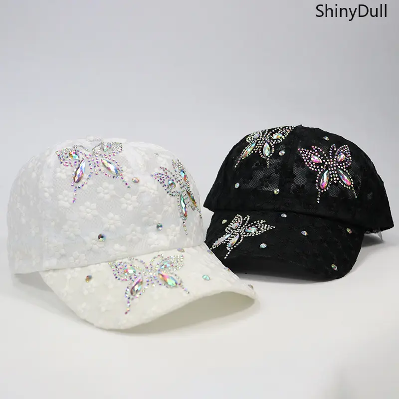 Butterfly Rhinestones Unisex Adjustable Mesh Breathable Sun Cap - Trendy Trucker Style Statement Tennis Hat for Women, Ideal for Summer Outdoor Sports & Activities, Statement Cap, Tennis Cap