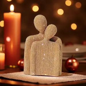 Elegant Crystal Couple Figurine, Style Abstract Human Sculpture, Living Room Bedroom Home Decor, Wedding Gift, Blue Champagne Color Options