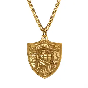 Armor of God Shield Necklace: Stainless Steel Ephesians 6:13-17 Bible Verse Pendant Christian Inspirational Baptism Jewelry for Men Women