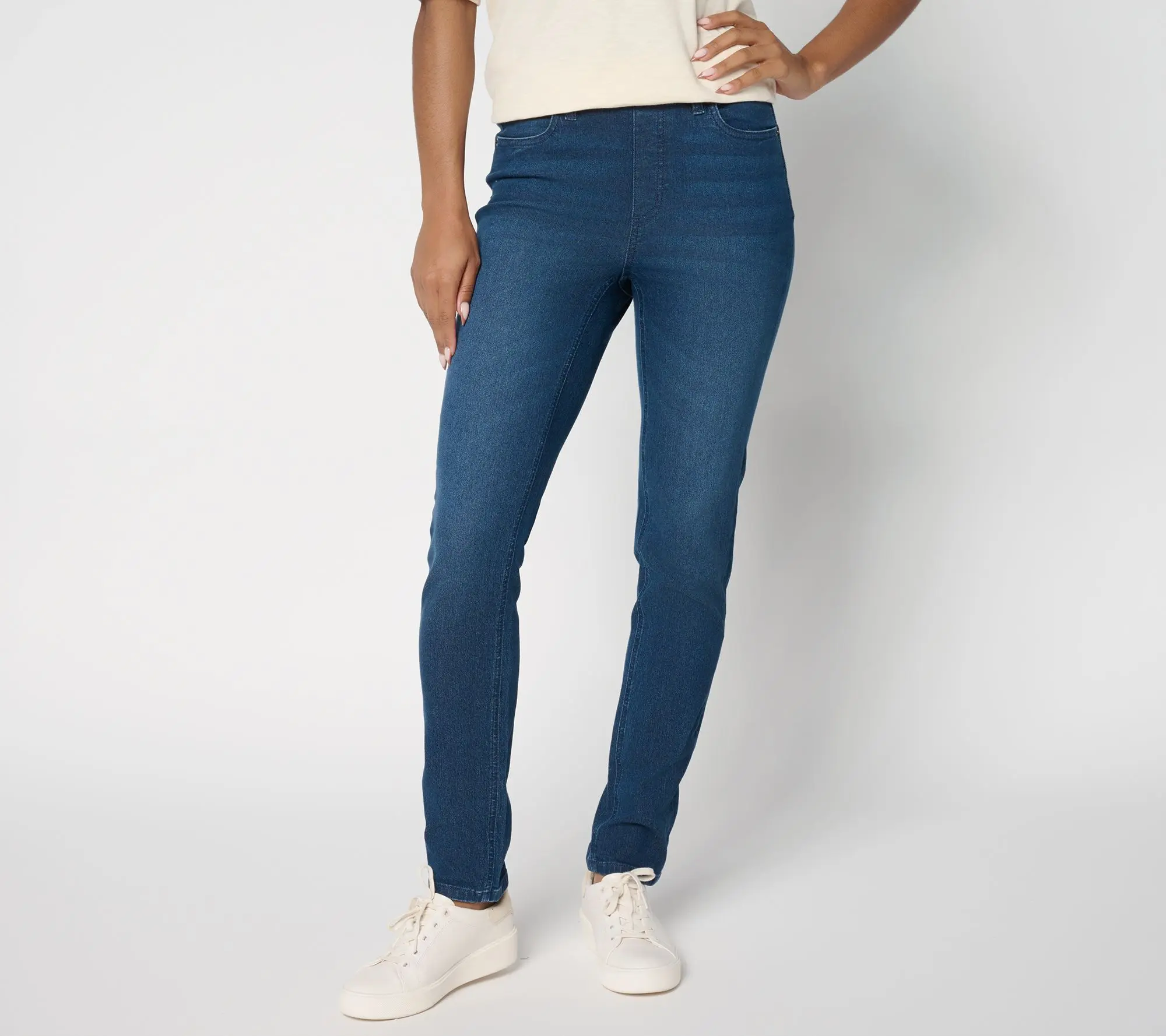 Denim & Co. Petite Indigo Classic Stretch Slim Straight Jean