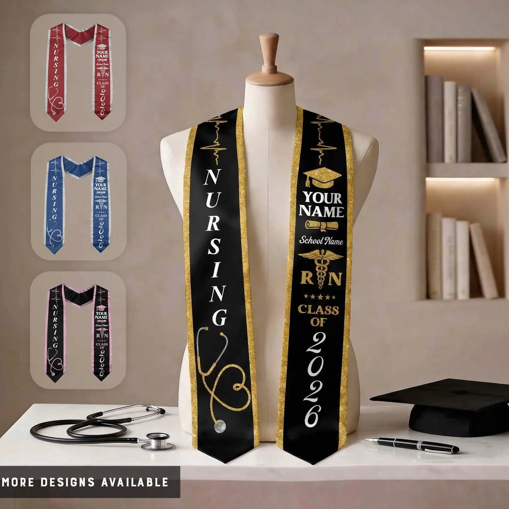 Custom Nursing Graduation Stole 2026 – Personalized RN Sash & Printed Nurse Grad Accessories & College Graduation Gift