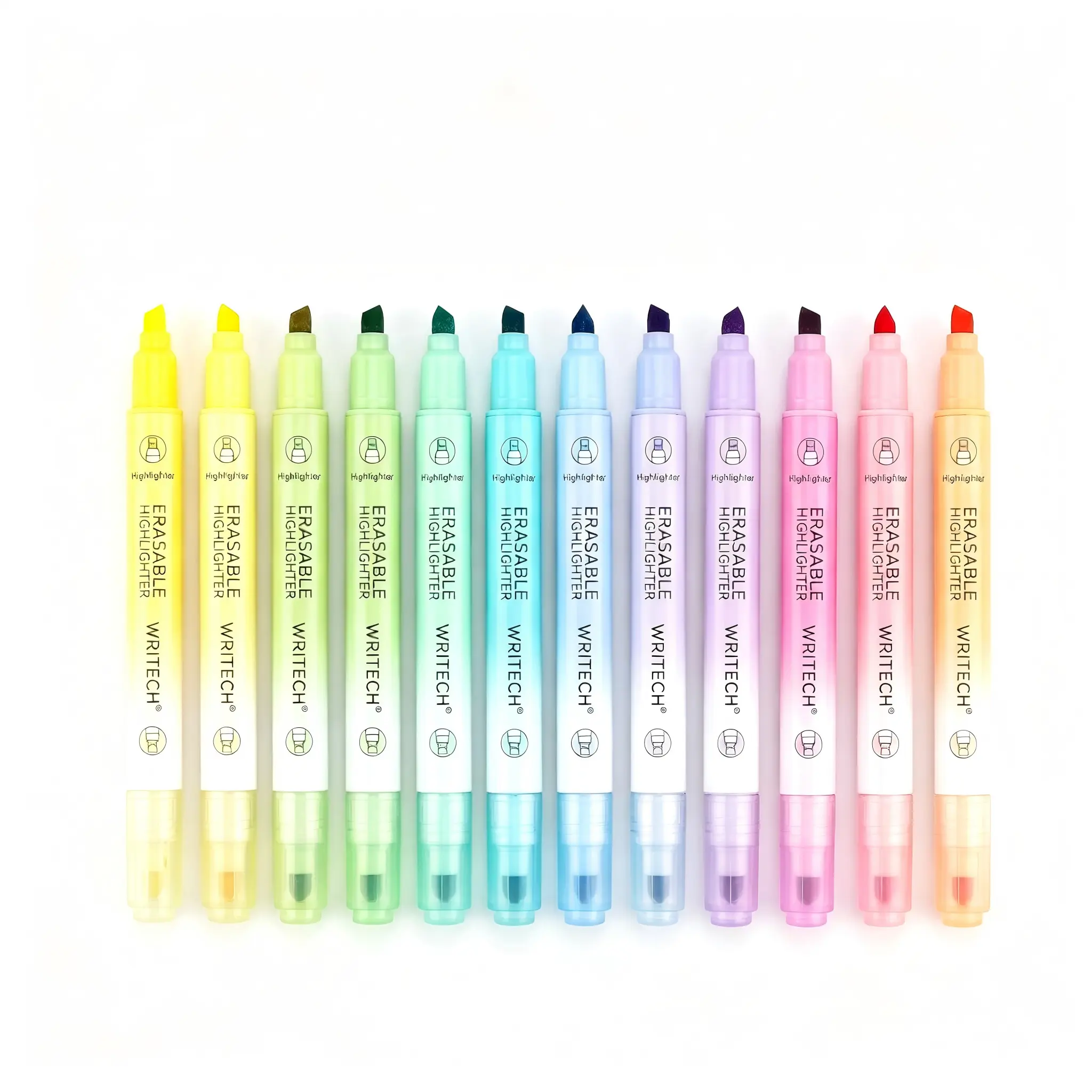 12 Pack Pastel Erasable Highlighter Markers, Dual Tip Smooth Wipe-Off Highlighters, No Bleed Mild Color Erasable Highlighter Set for Student Textbook Note Taking Journal School Office Stationery