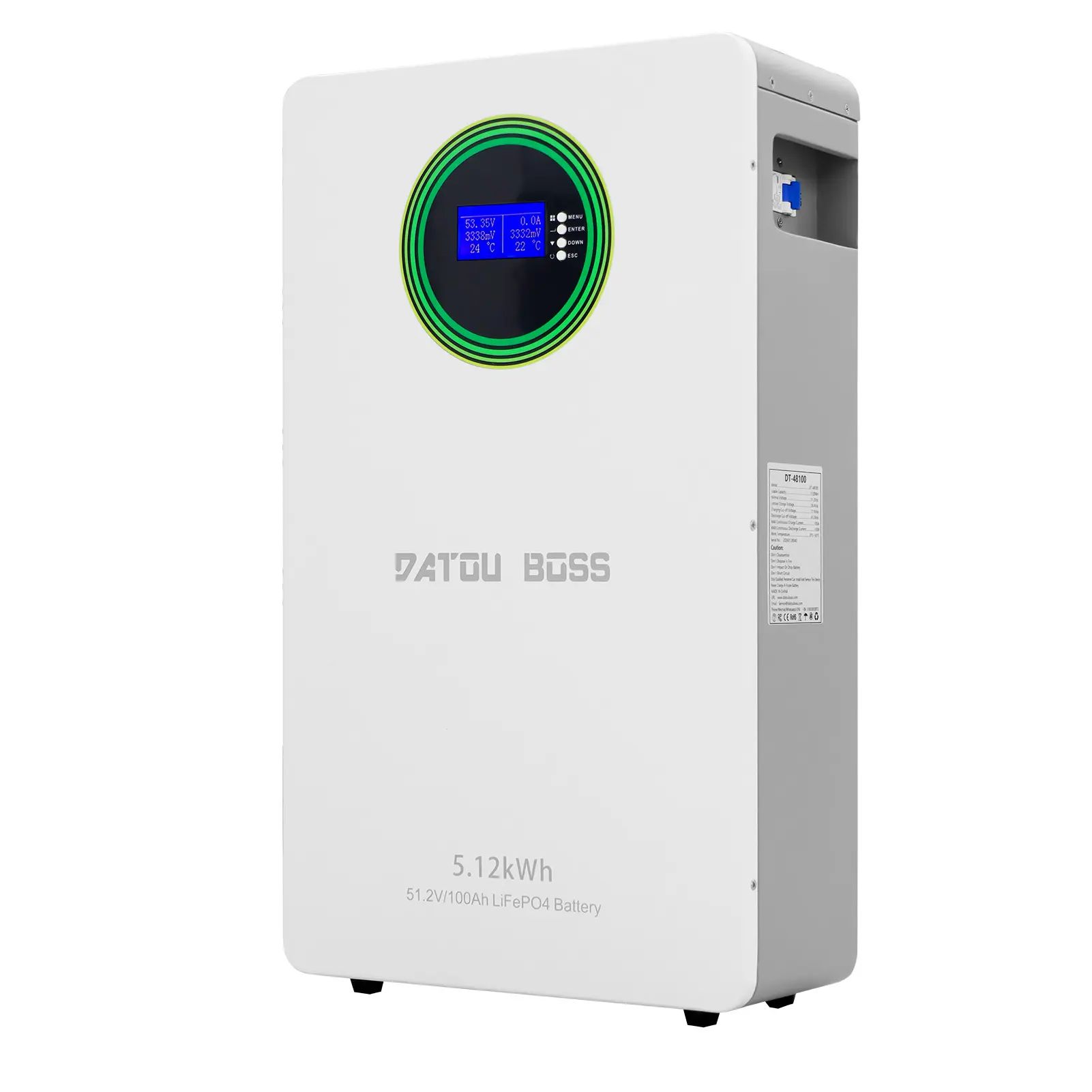DATOUBOSS 48V 100Ah LiFePO4 Lithium Battery, 5.12kWh, Wall-Mounted 48V Battery, Built-in 100A BMS, Supports RS232/RS485/CAN Communication, Expandable in Parallel, for Home Off Grid RV Backup Power