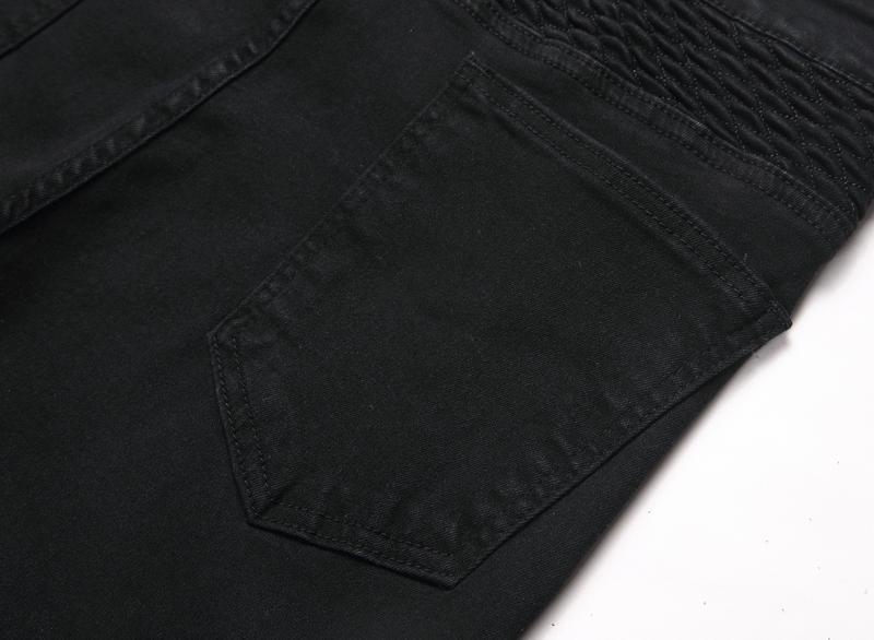 Men's Slim Fit Biker Jeans Ripped & Distressed Moto Denim Pants 100% Cotton Solid Black Color for Stylish Riders