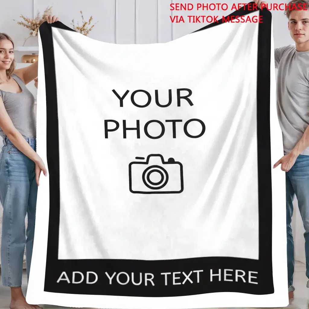 Personalized Photo Text Flannel Blanket, Custom Picture Throw with Add Your Text Style, Memory Keepsake Cover for Family Sofa Beds, Pet Parent Lounge Decor & Holiday Birthday Gift for Mom, Dad and Loved Ones