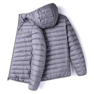 Men's Plain Hooded Down Jacket, A Lightweight, Packable, and Windproof Puffer Coat for Outdoor Travel and Daily Wear, Tops