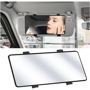 Car Sun Visor Vanity Mirror, Vehicle Sun-Shading Cosmetic Makeup Mirror with Straps, Large Automotive Interior Rear View Mirror Travel Accessories, Universal for SUV, Sedan, Truck (Black)