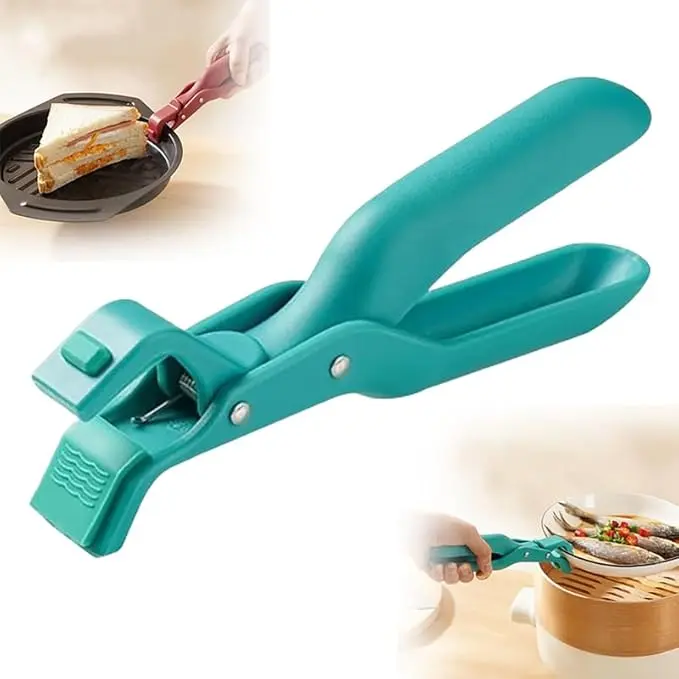 Green  Heat -Resistant Non-Slip Oven Tongs with One-Hand Operation Heavy-Duty Silicone Kitchen Tray Lifter Compact Oven Safe Utensil for Home & Professional Durable Kitchenware