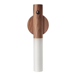Wooden Motion Sensor Lights Indoor, Magnet Body Hallway Rechargeable LED Wireless Battery Operated Wall Sconce, Portable Decor Torch Night Lighting for Bedroom (Plastic Imitation Walnut Wood 2PCS)
