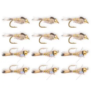 Floating Feather Supply Bead Head Hare's Ear Flashback Fly 12 Pack – Trout Nymph Size 14