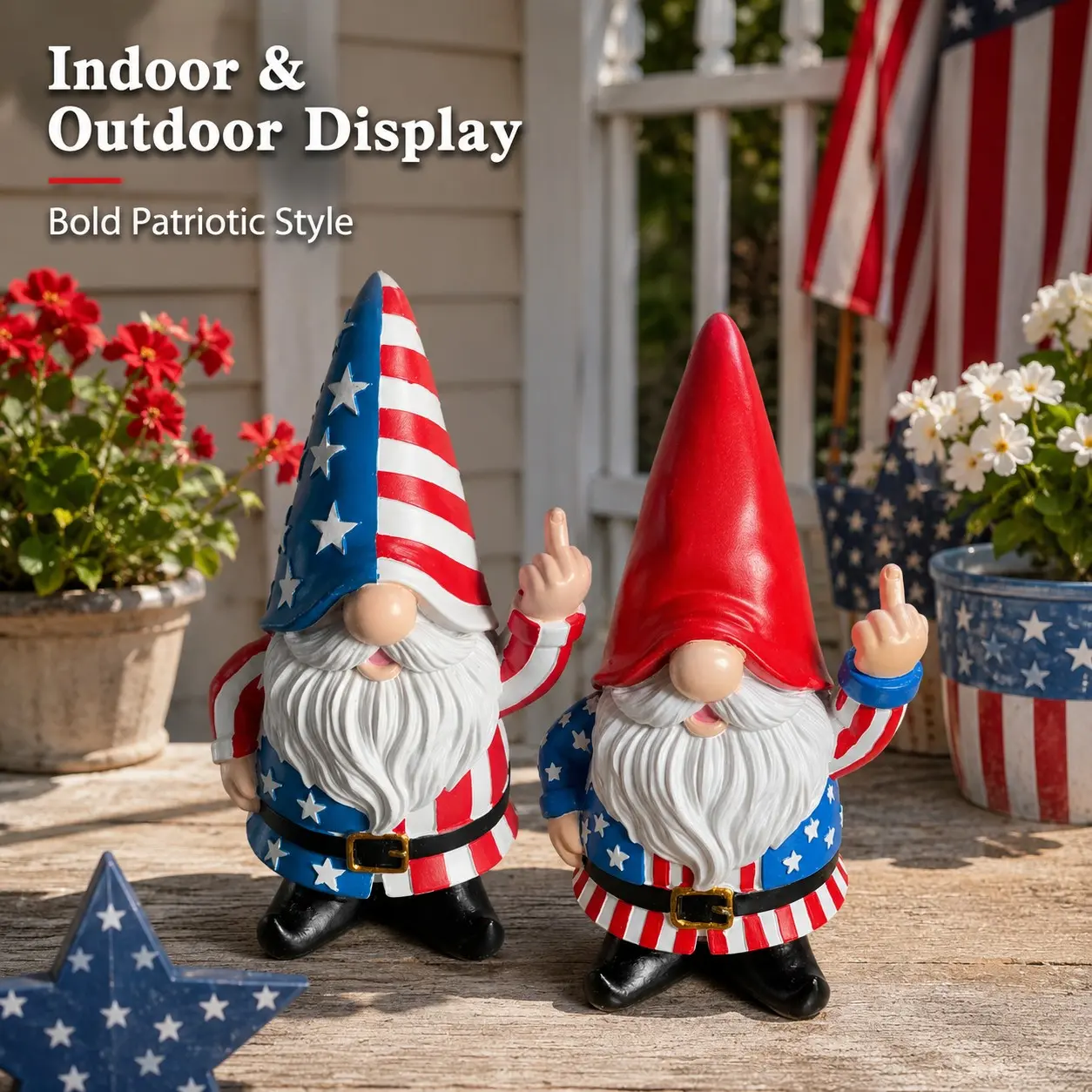 Patriotic Resin Gnome Figurines, American Flag Garden Decor, Garden Gnomes, Hand-Painted Blue, Indoors Outdoors, Independence Day Gift, Decoration Figure, Figure Decor