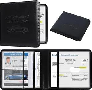 Registration and  Holder, Folio Leather  Card Document Glove Box Organizer, Auto  Compartment Accessories for Essential Information, Driver License Cards, Black