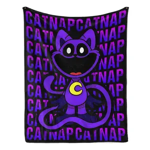 CatNap Poppy Playtime Purple Text Print Flannel Throw Blanket Soft Cozy Warm Lightweight Plush Fleece Blanket Unique Christmas Holiday Gift for Poppy Playtime Fans Couch Bed Sofa All Season Home Decor