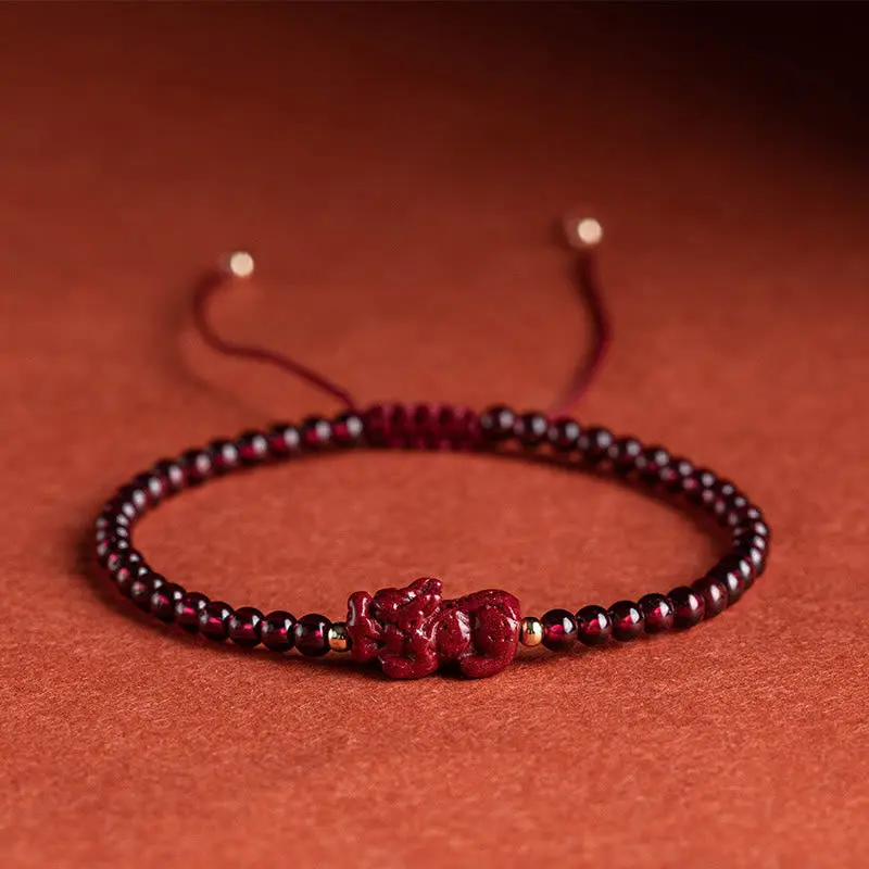 Dragon Charm Bracelet Natural Garnet Bracelet Gemstone Pixiu Charm Bracelet Healing Bracelet Dainty Style for Daily Use Handmade Valentine's Day Gift