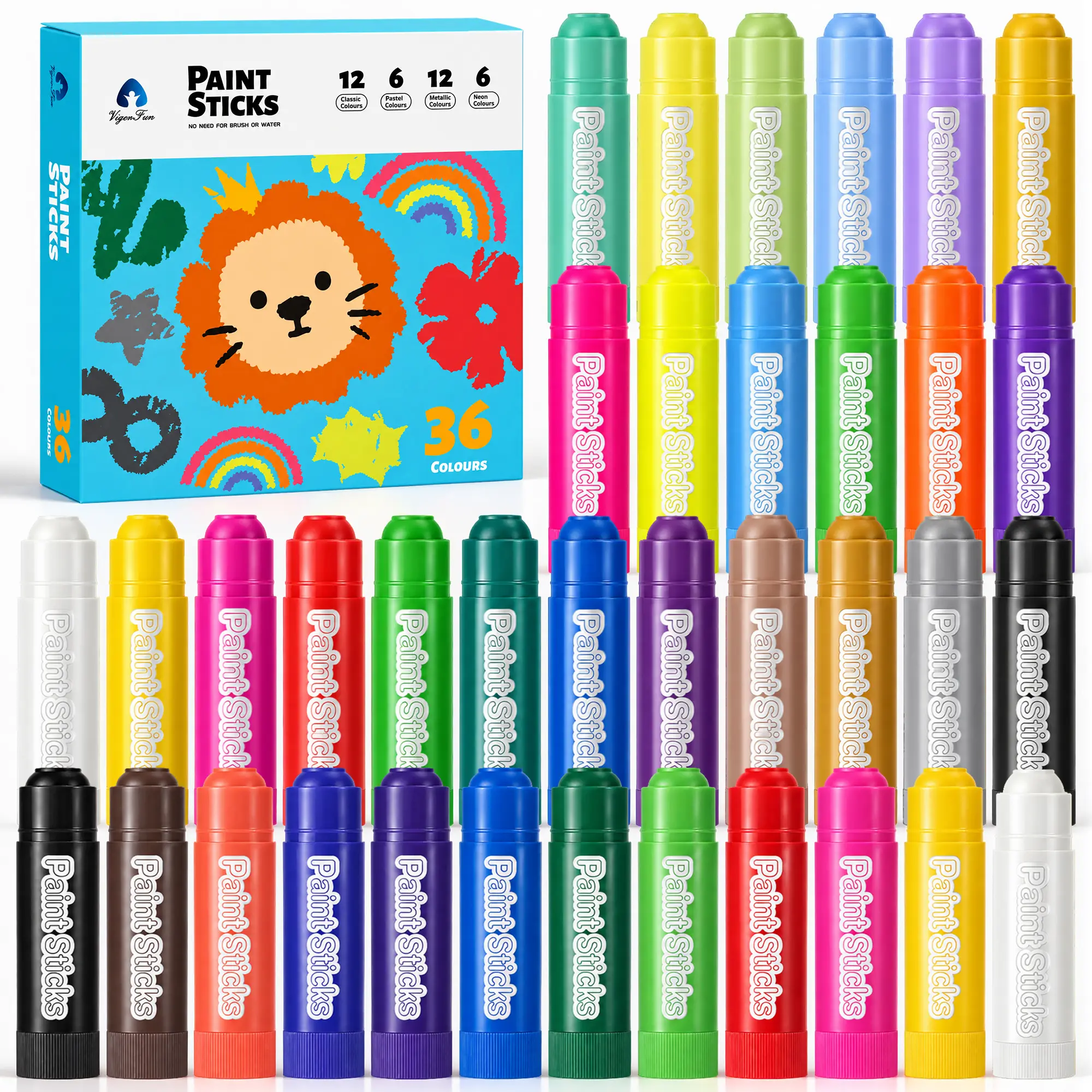 VigorFun Solid Tempera Paint Sticks, Washable Quick Dry Free Art Supplies, Vibrant Assorted Solid Tempera Paint Sticks, Non-toxic Safe for Toddlers & Kids, Smooth Application, No Mess Drawing Projects
