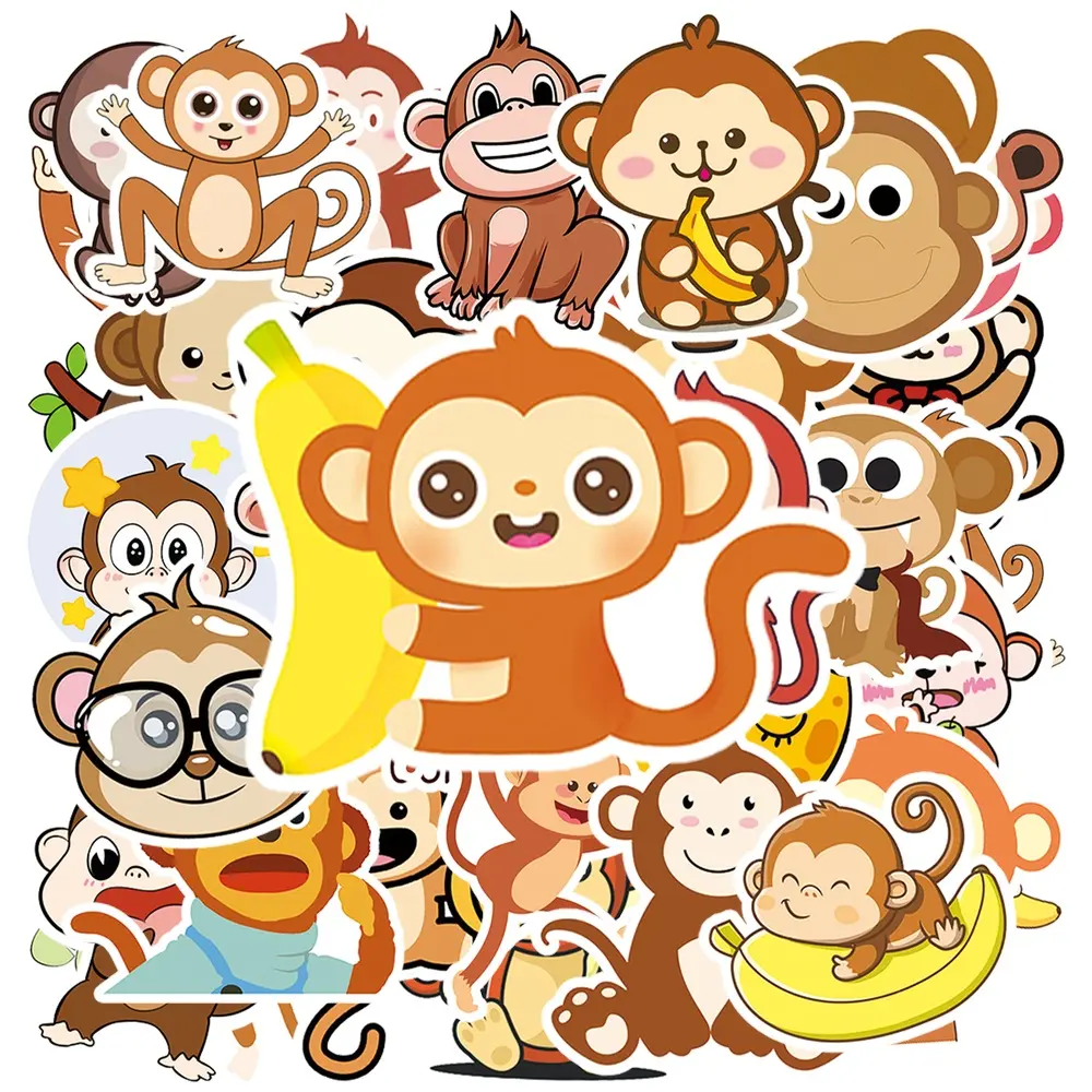 50 Pcs Cute Monkey Vinyl Stickers, Cartoon Banana Animal Decals, Waterproof Removable Stickers for Car Window, Helmet, Laptop, Water Bottle, Kids Teens Party Favors DIY Craft Decoration #MonkeyStickers #AnimalStickers #CartoonStickers #CarStickers