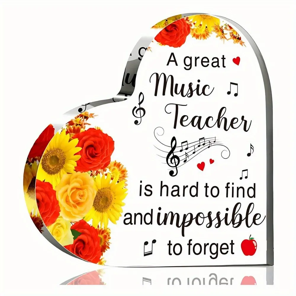 Acrylic Music Teacher Appreciation Gifts Acrylic Table Keepsake Paperweight Heart Shaped Women Thank You Music Teacher Gifts with Hard Find Sayings Message for Graduation
