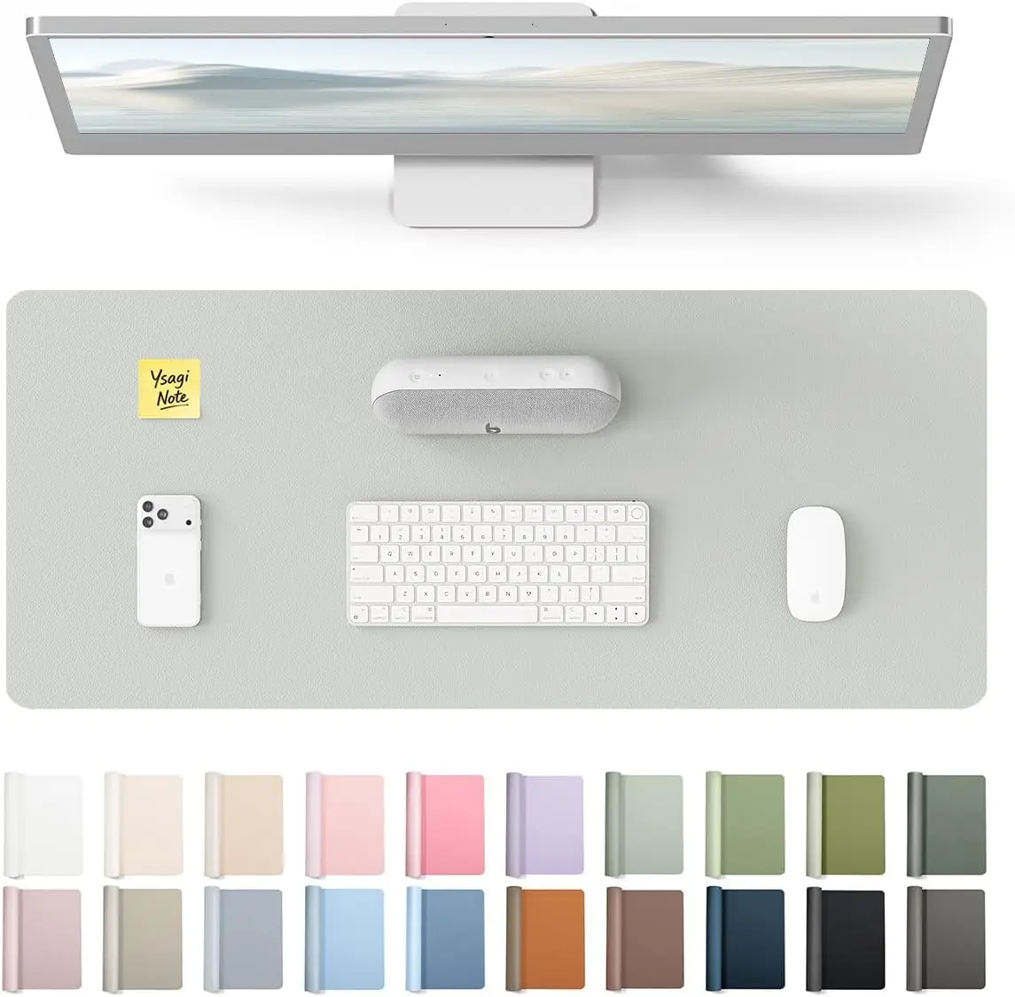Leather Desk Pad Protector, Office Desk Mat, Large Mouse Pad, Non-Slip PU Leather Desk Blotter, Laptop Desk Pad, Waterproof Desk Writing Pad for Office and Home (23.6" x 13.8", Light Grey)
