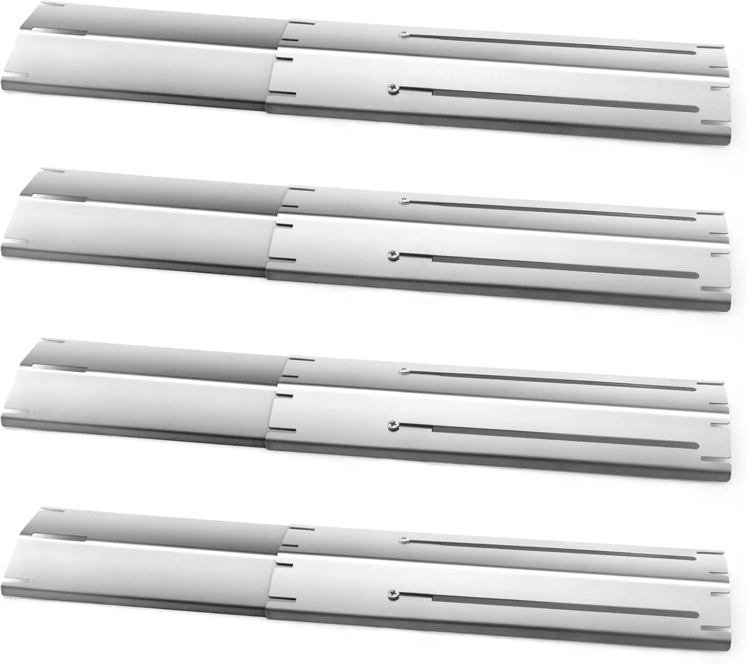 Adjustable Heat Plate Shield, Universal Heat Burner Tents, Heavy Duty Flame Tamer for Charbroil and Other Gas Grill Models, BBQ Replacement Parts, Extends from 11.75" up to 21" L (4 Pack)