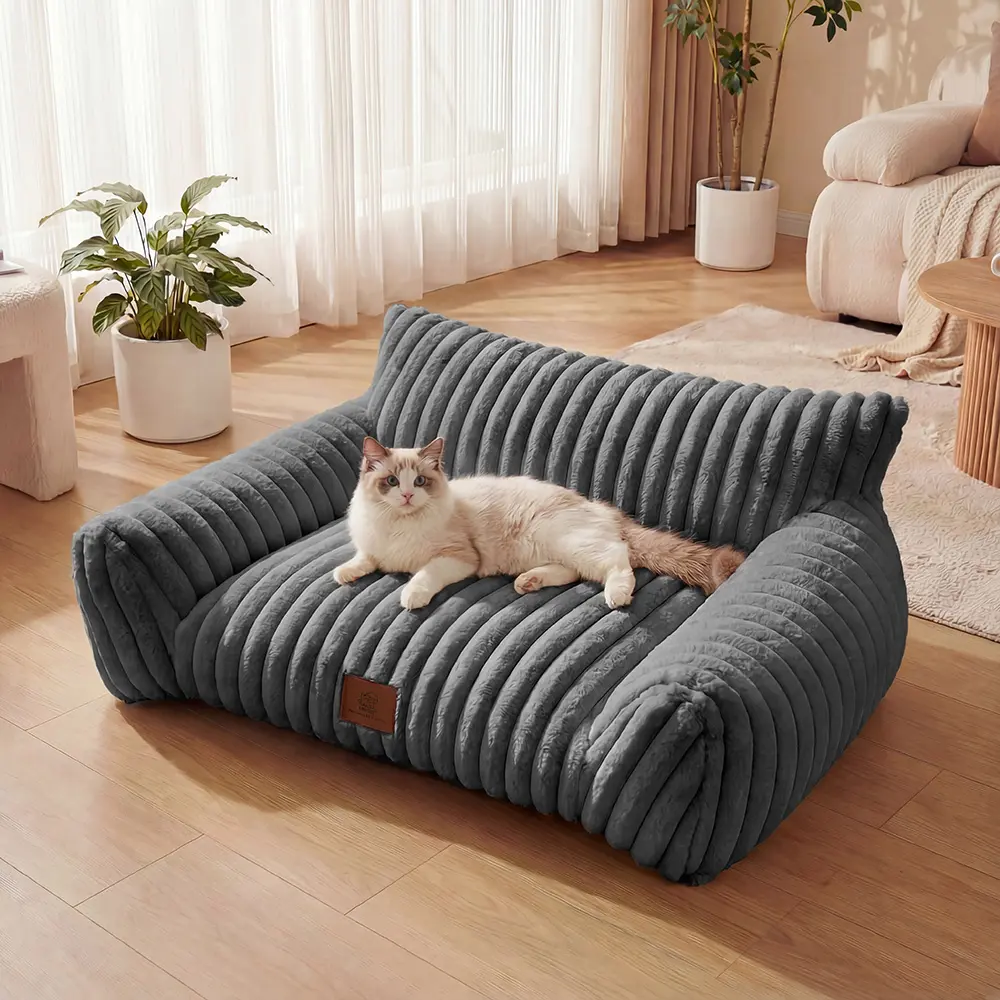 Premium Fluffy Fleece Pet Sofa Bed - 3 Styles, All Sizes, 45"x37" Option, Detachable Machine-Washable Cover, Sleep Support for Indoor Cats & Kittens, Kitten Bed