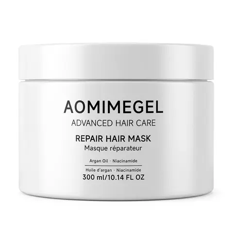 Aomimegel Argan Oil & Niacinamide Repairing Hair Gel Mask, 300ml (10.14 fl oz) Deep Conditioning Treatment for Dry, Damaged Hair