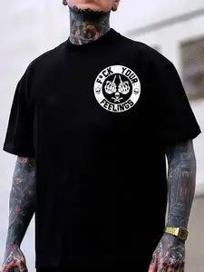 F*ck Your Feelings Skull T-Shirt, Bold Statement Print, Limited Edition Streetwear Angel Pattern, Loose American Punk Style, Men's Casual Top