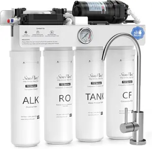 SimPure T2-600A Alkaline Reverse Osmosis Water Filter System, NSF/ANSI 58 Certified, Built-in Pressure Tank Filter, UV Sterilizer, 600 GPD 8 Stage RO Filtration with Mineral, 2:1 Pure to Drain Ratio