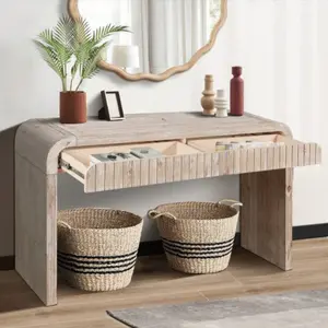 59'' Vintage Crafted Entryway Table,Two Hidden Handle Drawers,Farmhouse Console Table ,Easy Assembly, for Entrance & Dinning Room & Living Room & Hallway (Natural Wood Washed)