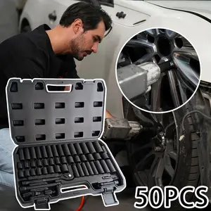 【summervibes】50pcs Impact Socket Set With Ratchet Handle - 3/8" Drive, Metric (8-22mm) & SAE (5/16-3/4-Inch) Sizes, CR-V Steel, Includes Adapters - For Boat DIY Enthusiasts & Mechanics - Perfect For Automotive Repair & Home Projects - Ideal Gifts For him