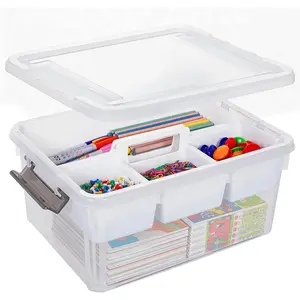 Citylife 17 QT Plastic Storage Bins Clear Storage Box with Removable Tray Stackable Latching Box with Handle for Organizing Tool, Craft, Office, Bead