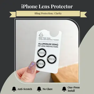 Premium Invisible Rhinestone Diamond Aluminum Ring HD Camera Lens Protector for iPhone Series Bling Aesthetic Anti-Scratch Shatterproof Lens Guar d Anti-Fingerprint No Glare HD Clear Bubble-Free One-Press Easy Install  phone case