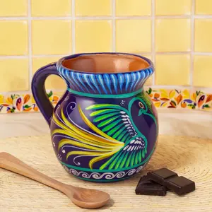 Traditional Mexican Hand-Painted Reusable Xalitla Jarrito Mug, Kitchenware Drinkware for Daily Use
