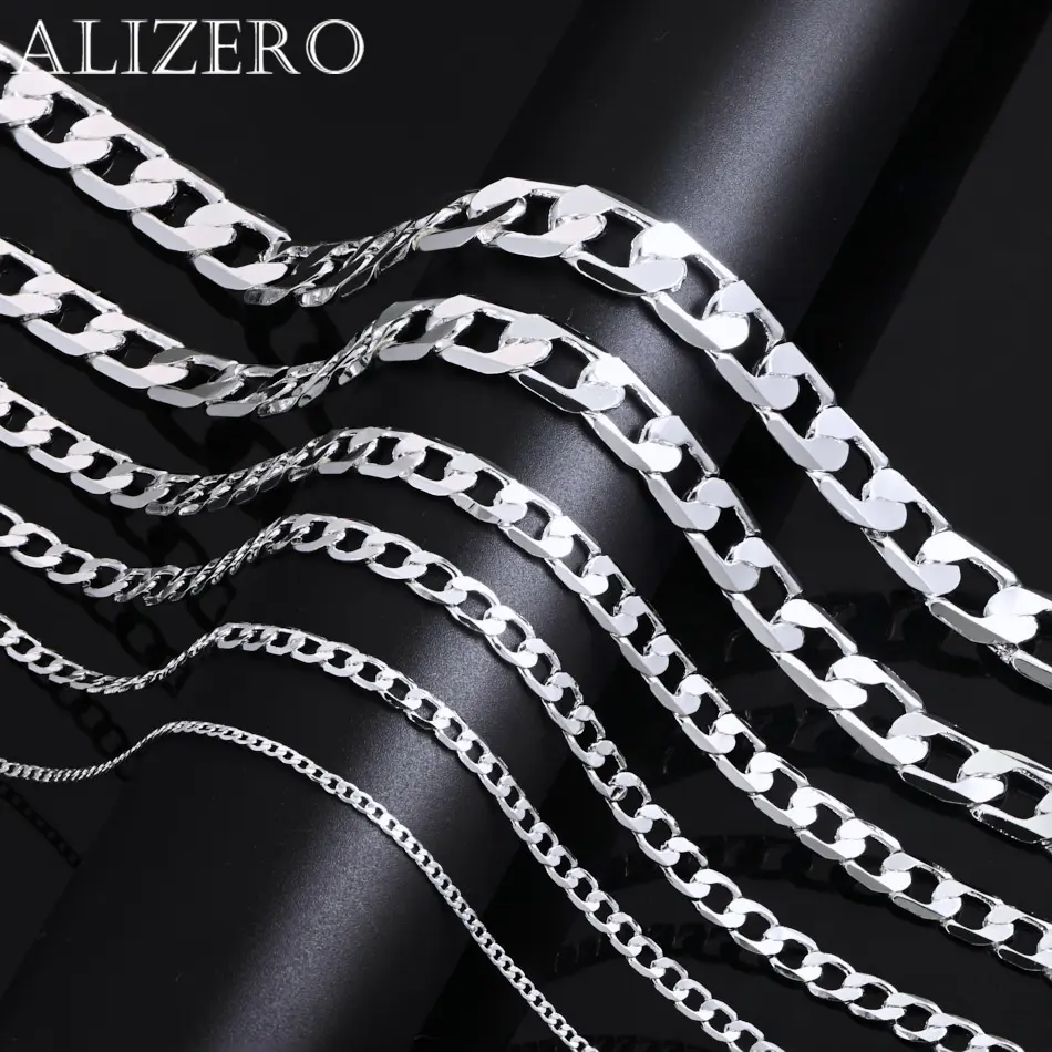 TOP-FASHION - Men's 925 Sterling Silver Necklace 2/4/6/8/10/12MM 40-75cm Face Chain Necklace Lobster Clasp Men Women Engagement Jewelry Gifts