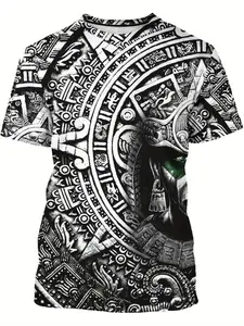 Summer Tropical Mexican Aztec Ethnic Cultural Quezon Men's Casual Street Style Classic Retro O-Neck Loose-fitting 3D Printed T-shirt Men's Summer Short-sleeved T-shirt Full Print 3D Printed Pattern T-shirt Streetwear