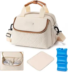 Breastmilk Cooler Bag with Ice Pack Fits 6  Bottles up to 9 Ounce, Wearable  Cooler Bag for  Mom , Work, Travel- Cream