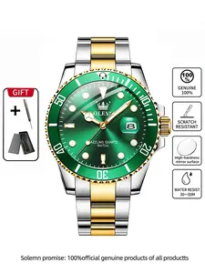 Men's Business Fashion Watches Round Dial Analog Quartz Watch, Waterproof Luminous Date Display Watch for Party, Daily Decor, Trendy All-match & Exquisite Watch for Birthday Gift with Box