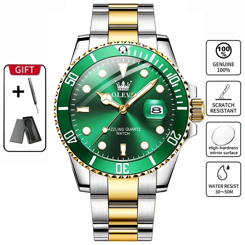 Men's Business, Round Dial Analog Wristwatch, Business Quartz Watches, Luminous Date Display, Waterproof Watch for Party and Daily Use, Birthday Gift with Box