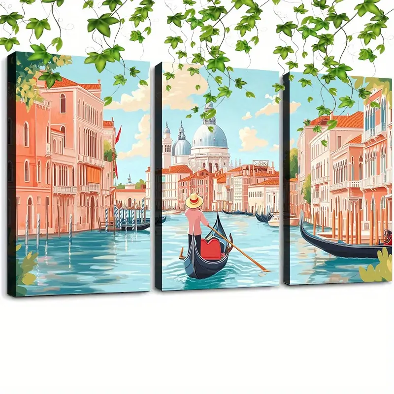 3pcs Framed Venice Scene Canvas Wall Prints - 12x16in Durable High-Quality Artwork, Vivid Colors Elegant Home & Office Wall Decor Supplies