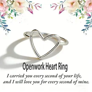 925 Sterling Silver Plated Openwork Heart Ring Mother of  Sentimental Mother Daughter Jewelry Gift for Mom