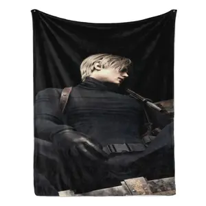 Resident Evil Leon Kennedy Blanket Aesthetic Boyfriend Style Gamer Throw Video Game Character Print Soft Flannel Blanket Cozy Lightweight Throw for Bed Sofa Couch Bedroom Decor Travel Gift for Fans Girls Boys Gaming Room