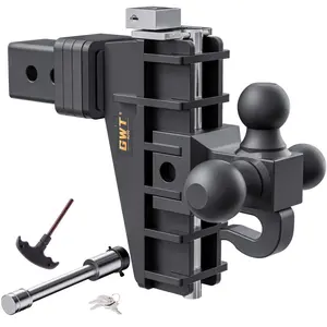 Adjustable Trailer Hitch with Hook, Fits 2.5-Inch Receiver（Key Points）,Tri-Ball (1-7/8" x 2" x 2-5/16") Drop Hitch, 6 Inch Drop Hitch, 18500 LBS GTW-Class 3 Tow Hitch for Heavy Duty Truck, Black