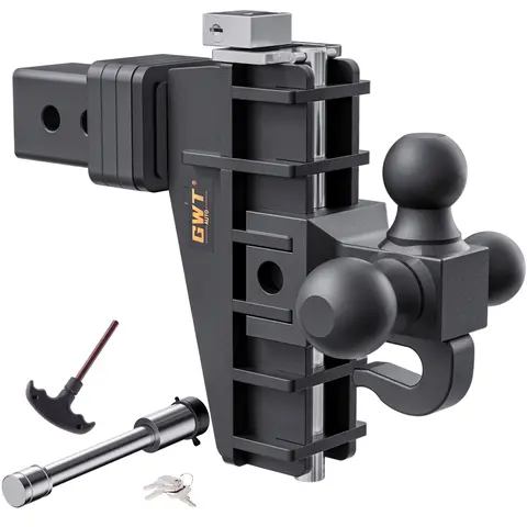 Adjustable Trailer Hitch for 2.5" Receiver, Tri Ball (1-7/8", 2", 2-5/16"), 6" Drop Hitch with Hook, 18,500 lbs GTW Heavy Duty Tow Hitch