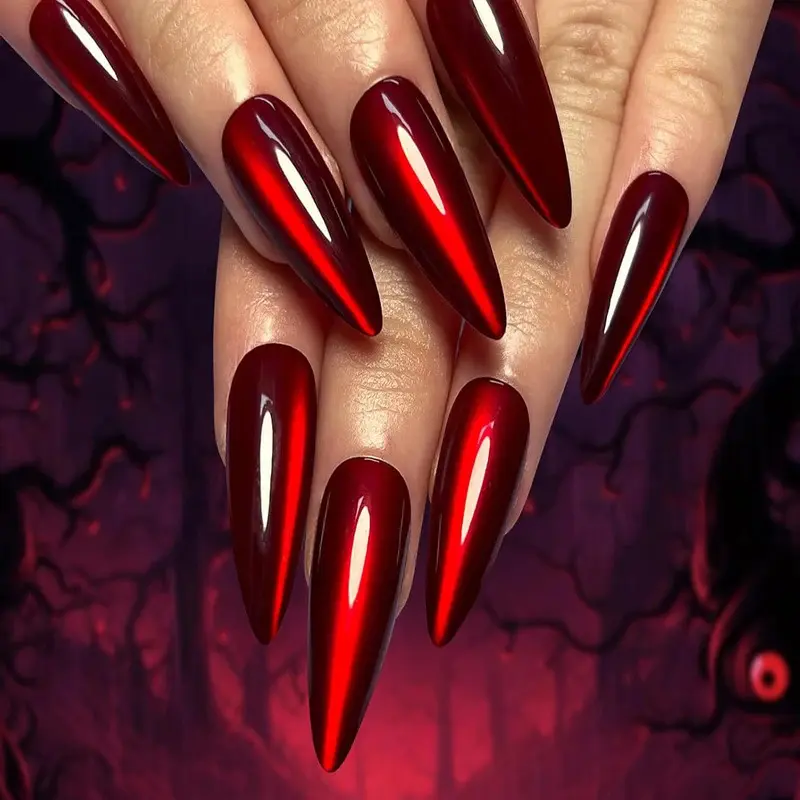 30pcs Long Almond Shape Nails Red Cat's Eye Halloween Press-On Nails Acrylic Nails Fake Nails Manicure Set Glossy Full Cover Lon